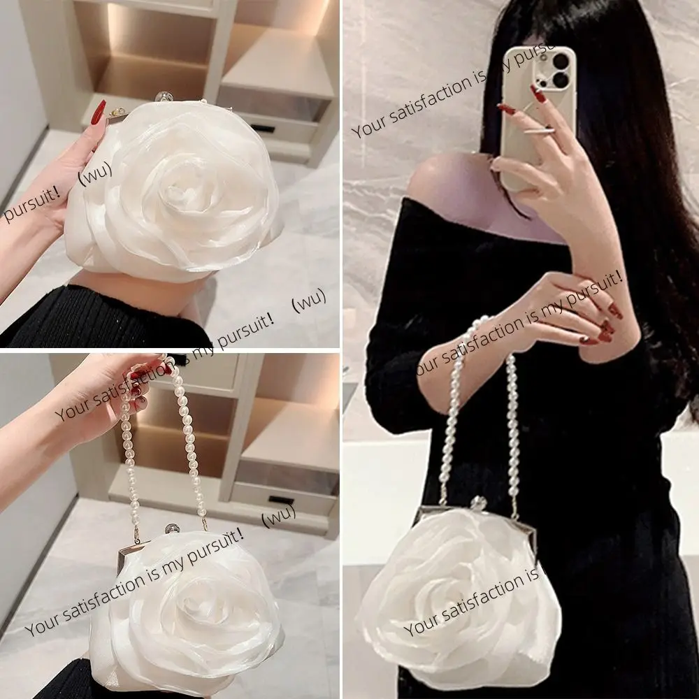 Fashion White Flower Clutch Bag Pearl Chain Luxury Evening Bag Handbags for Women Female