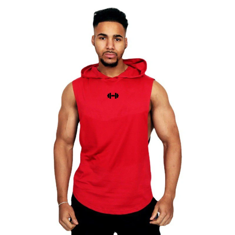 Summer Loose Sleeveless Hooded T-shirts Cotton Breathable Mens Sport Singlets Gym Bodybuilding Tank Tops Fitness Muscle Hoodie