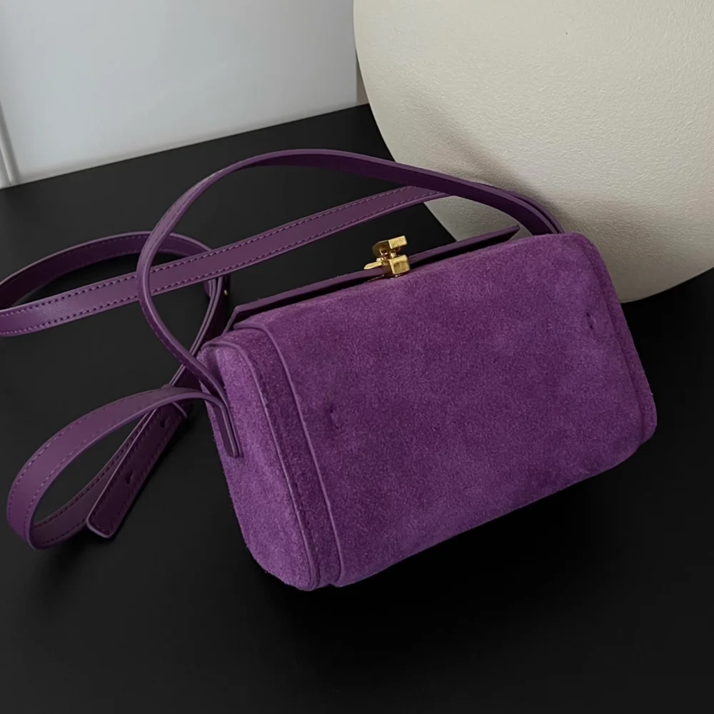 Purple Fashion Design Box Bag\\Handbag Women Genuine Leather Tote Pillow Shoulder Bag Real Leather Simple Crossbody Bag Small