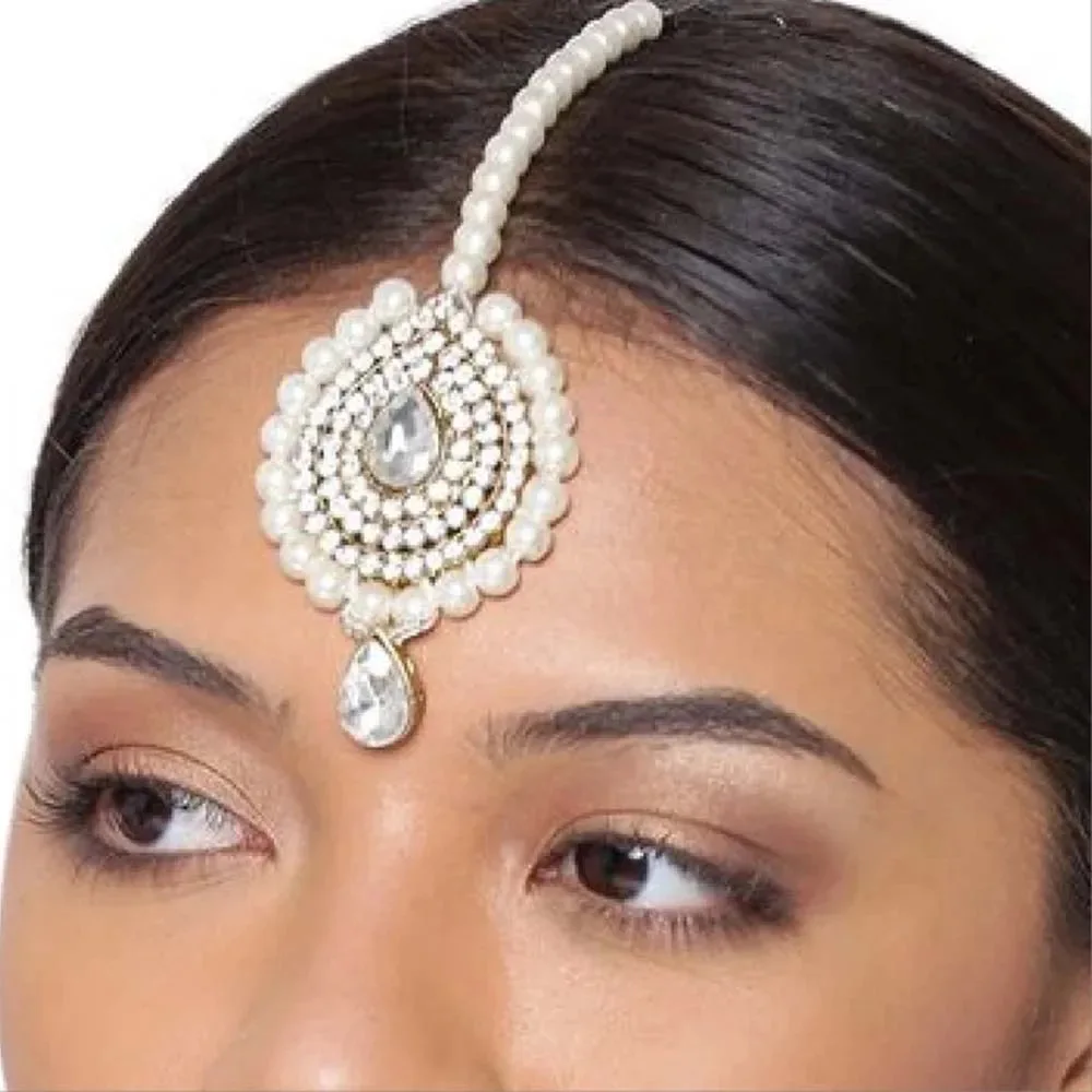 

Stonefans Imitation Pearl Forehead Chain Tikka Indian Head Accessories Ethnic Maang Rhinestone Bridal Headdress Jewelry Festival