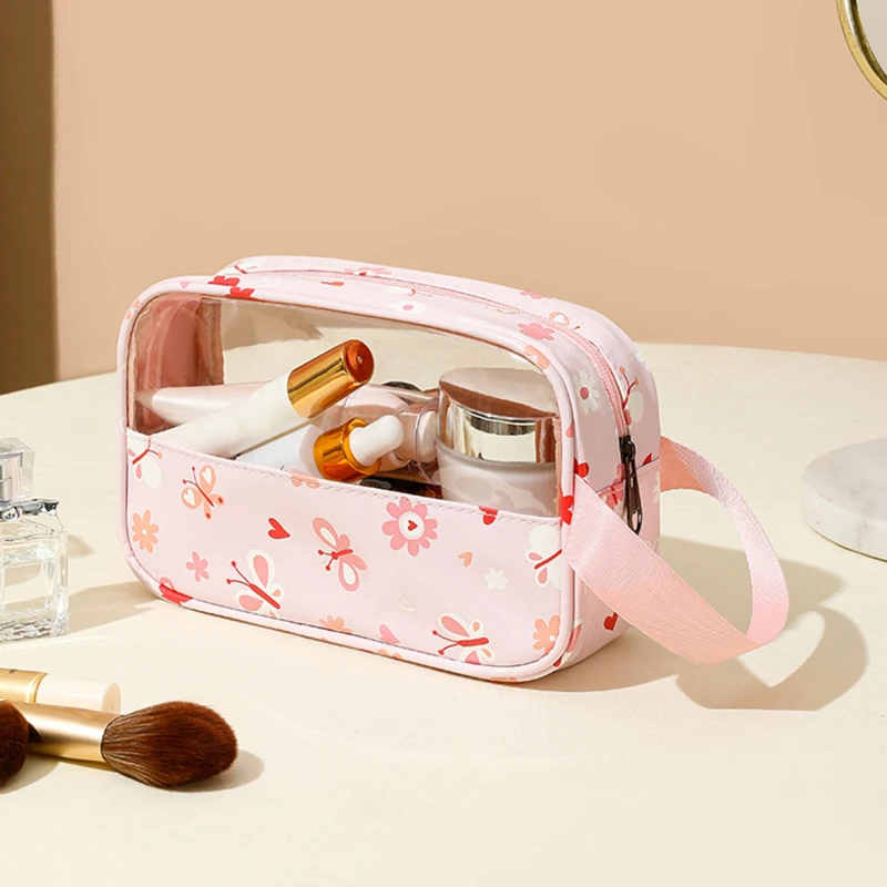 Custodia cosmetica portatile borsa per il trucco traslucida da donna borse per il lavaggio del bagno di grande capacità custodia impermeabile da