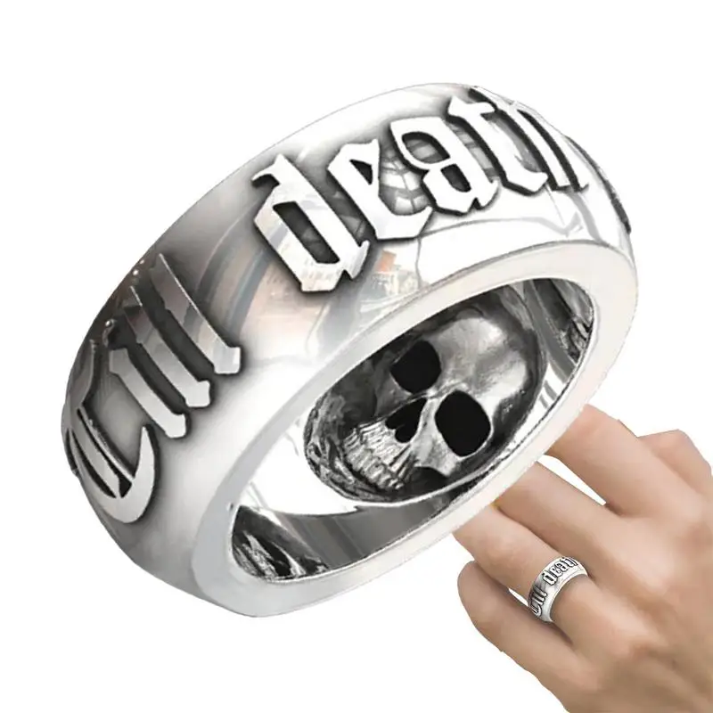 Till Death Do Us Part Ring Gothic Skull Rings Silver Alphabet Wedding Eternity Ring Women Men Gothic Pure Tin Jewelry