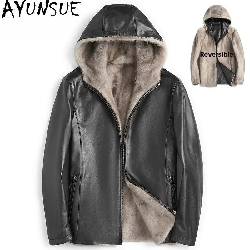 Luxury Men's Reversible Mink & Leather Coat