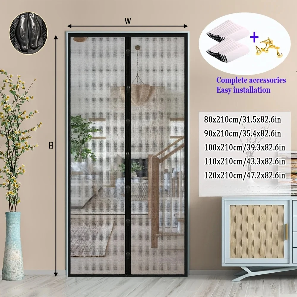 Tool-free Magnetic Screen Door, Embroidered Soft Mesh Curtain, Self-adhesive Breathable Anti-insect Partition for Home
