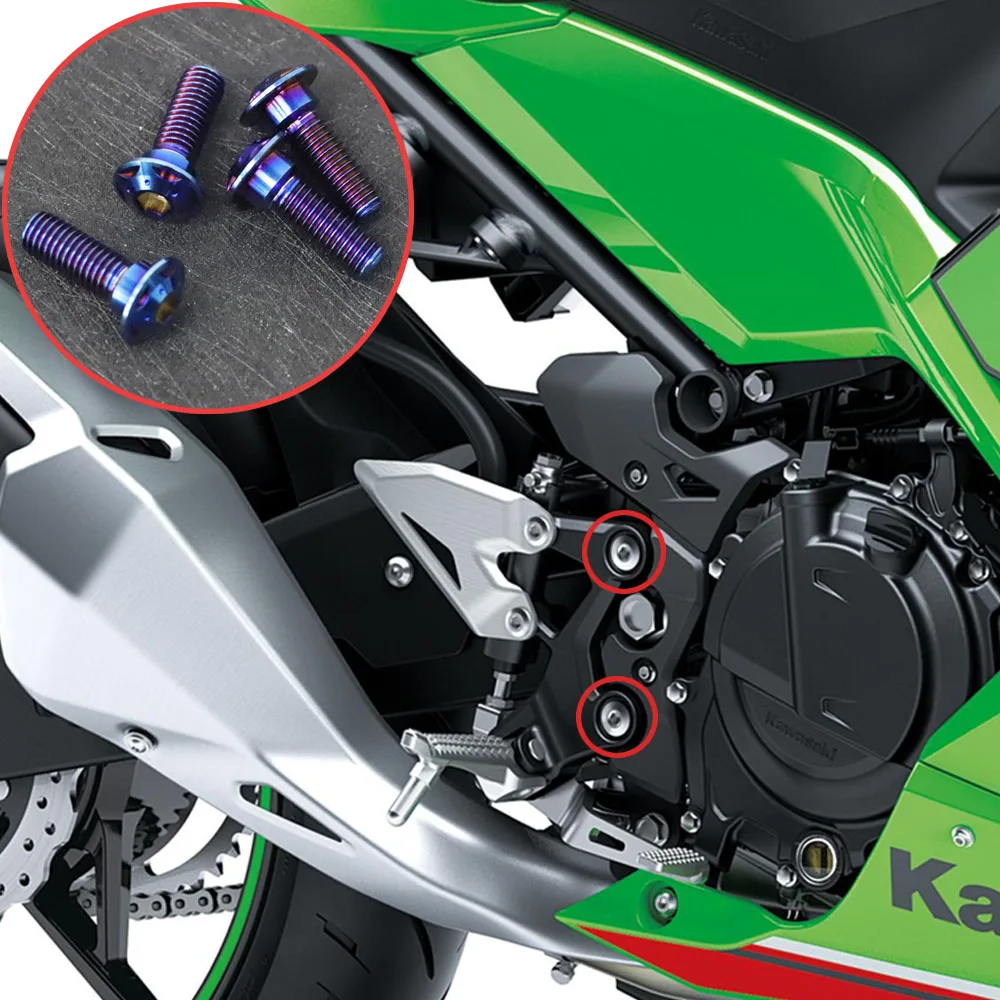 FLAWLESSTI Gr5 Titanium Bolt Front Rear Footrest Pipe Cover Tube Brake Caliper Pin Bolt Swingarm Nut For Kawasaki Ninja 400