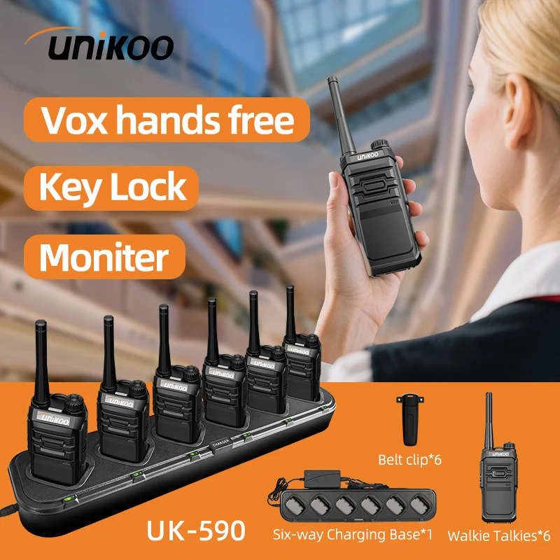 

UNIKOO UK590 Walkie Talkie 6 PCS Two Way Radio Walkie Talkie 400-470MHz 16CH USB for Family Communication Power Outage Emergency
