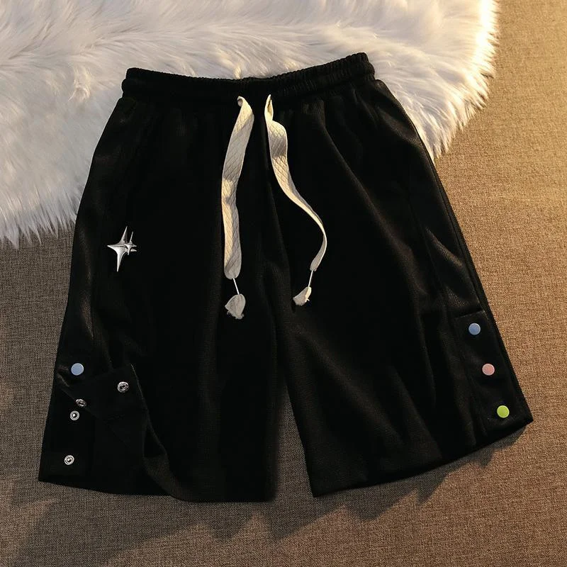 

plus Size 300 Pou Spor Casual Loose Straight Leg Five-Button Design Anti-Aging orts for plus Size Women High Waist Sum...