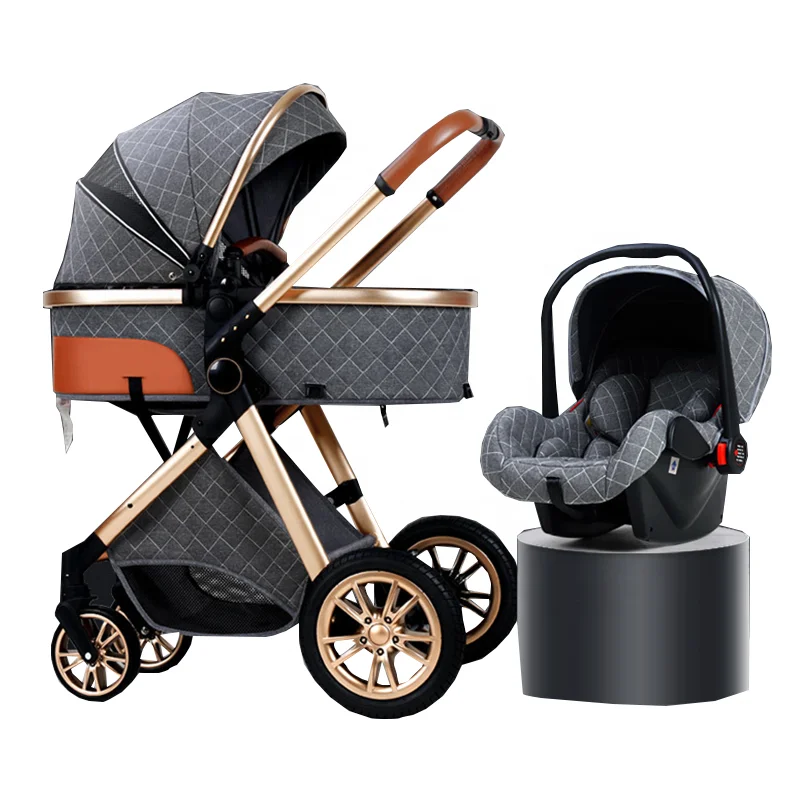 2021 high landscape multi-functional baby stroller can sit and lie down 360-degree rotation shock absorber folding baby stroller