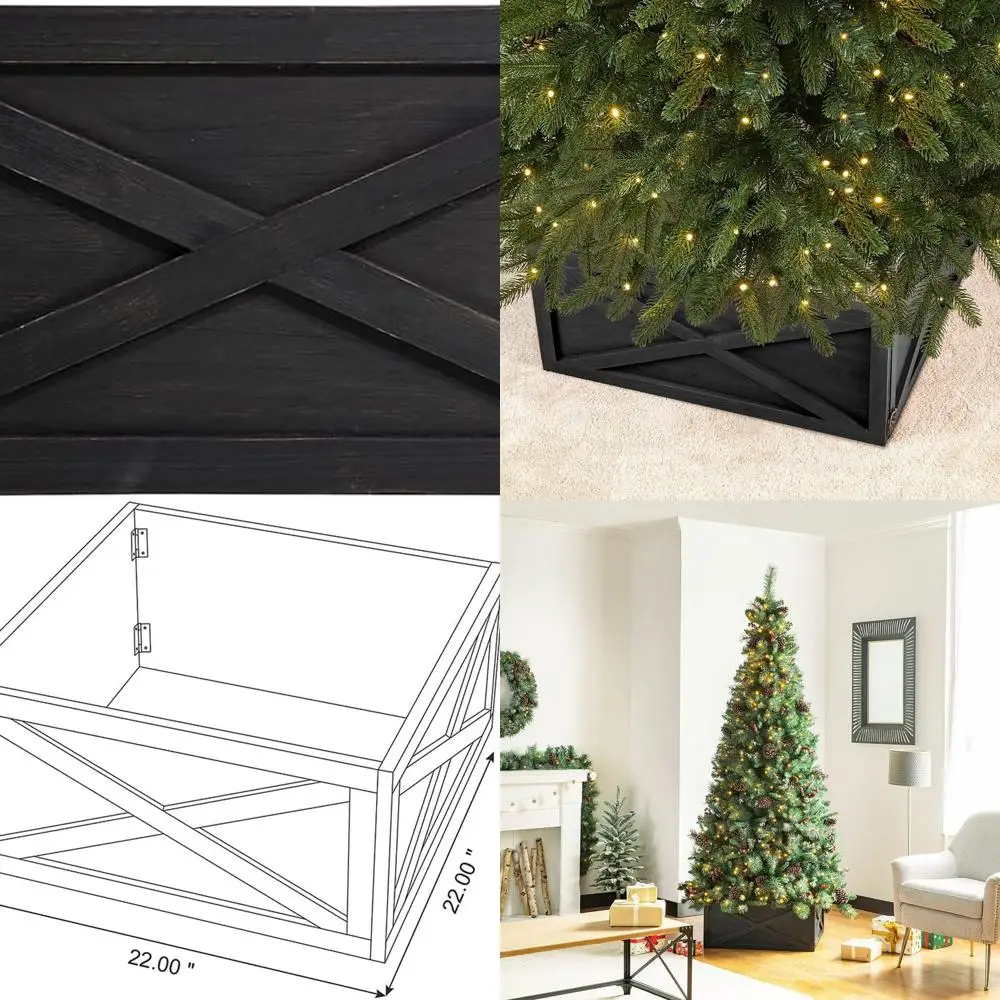 

Artificial Tree Collar, 22 Washed Black Wooden Tree Base Cover, Skirt for 7.5ft Christmas Tree