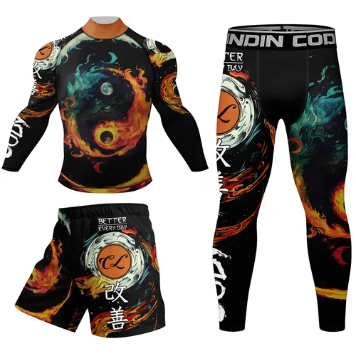 Imagen 1 del producto Ropa de artes marciales con cuello simulado para hombre, traje de protección contra sarpullidos MMA hecho a medida, alta calidad, Bjj, Fitness/Grappling, conjuntos cortos y protección contra sarpullidos