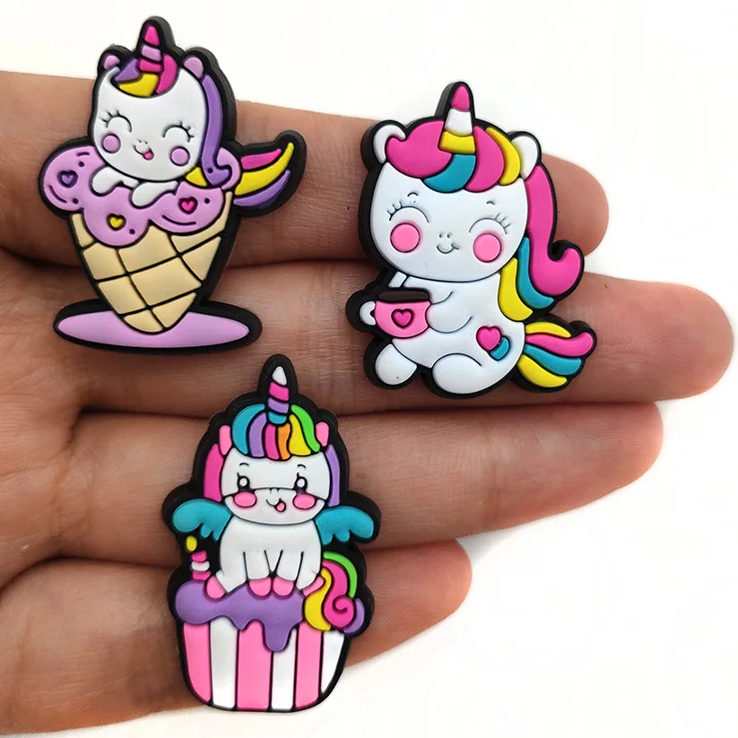 Süße 1-10 Stück Cartoon Einhorn Serie Schuh Charms Schuh zubehör dekorieren Clogs PVC Mädchen Kinder Frauen Geschenke