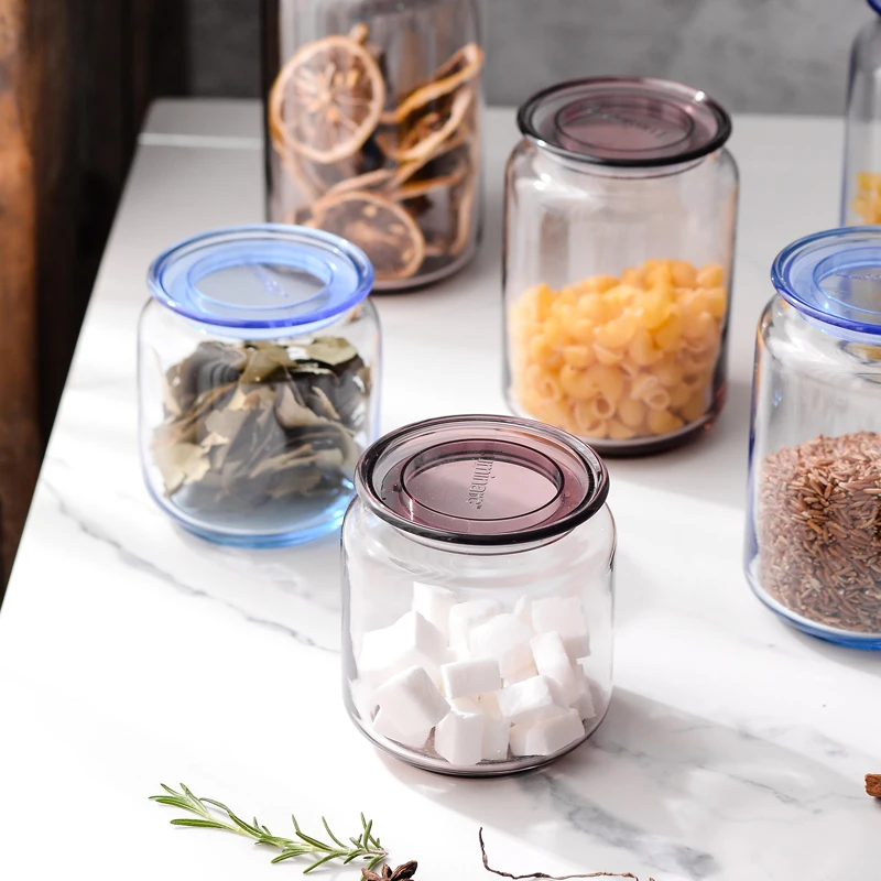 1000ml Transparent Glass Storage Jar Blue Sealed Candy Milk Powder Jar Modern Multigrain Dried Fruit Coffee Bean Storage Bottle