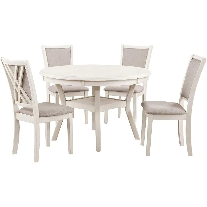 5-Piece Dining Table Set, Beige and Brown