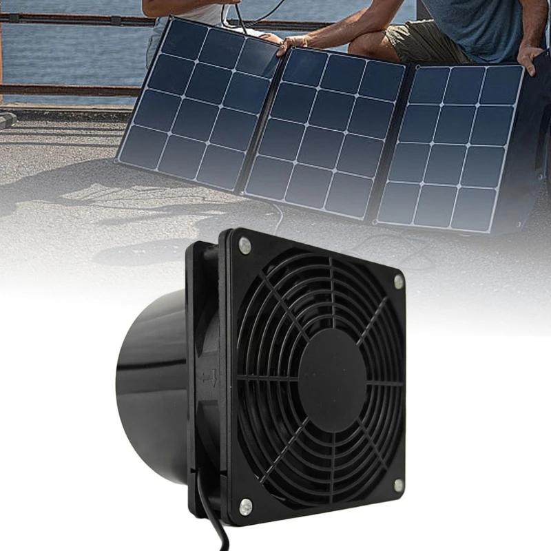 

12V Solar Panel Exhaust Fan Air Extractor Ventilator with Waterproof Solar Panel for Outdoor Dog Chicken House 5.5x2.1mm