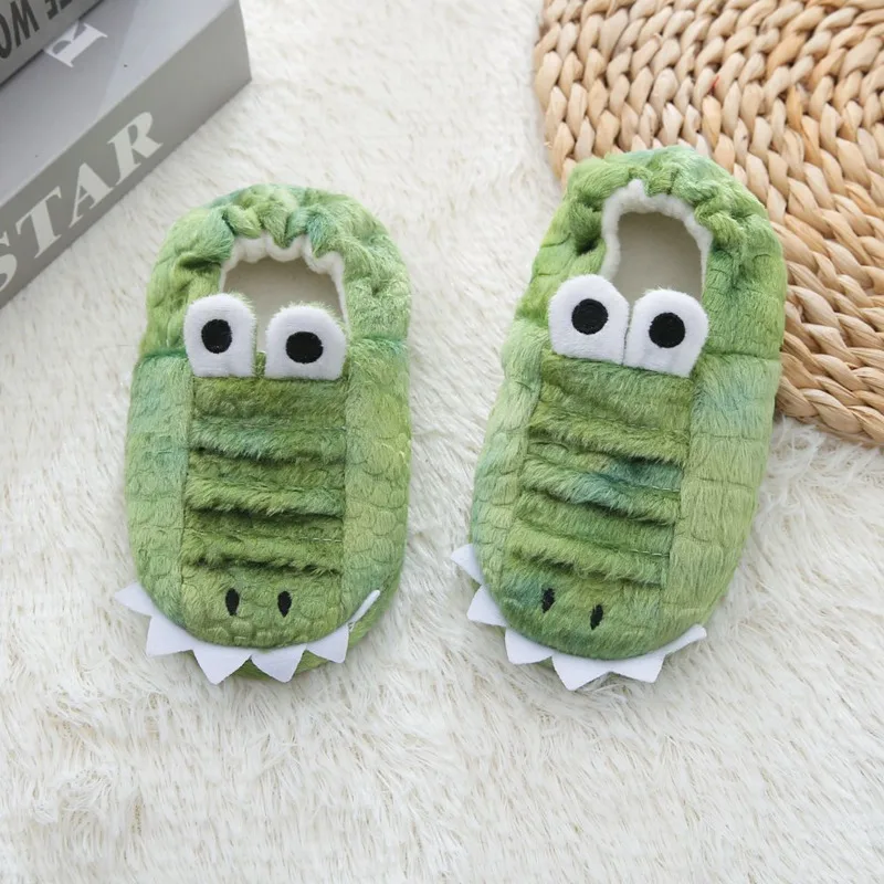 Autumn Winter Crocodile Children Slippers Cartoon Non Slip Boys Girls Slippers Warm Floor Soft Bottom Kids Home Shoes