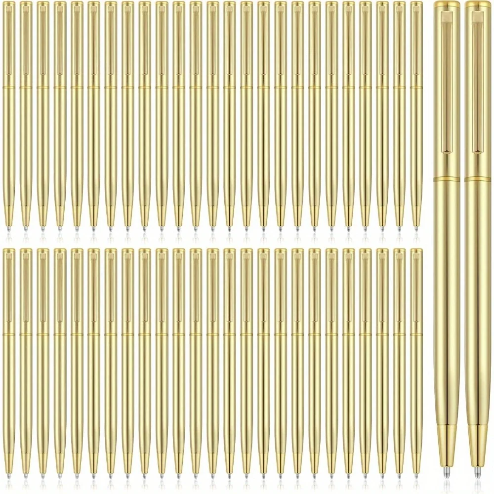 

100Pcs Gold Metal Ballpoint Pens Bulk Retractable Black Ink 1 Mm Point Smooth Writing Pens for Wedding Business Office