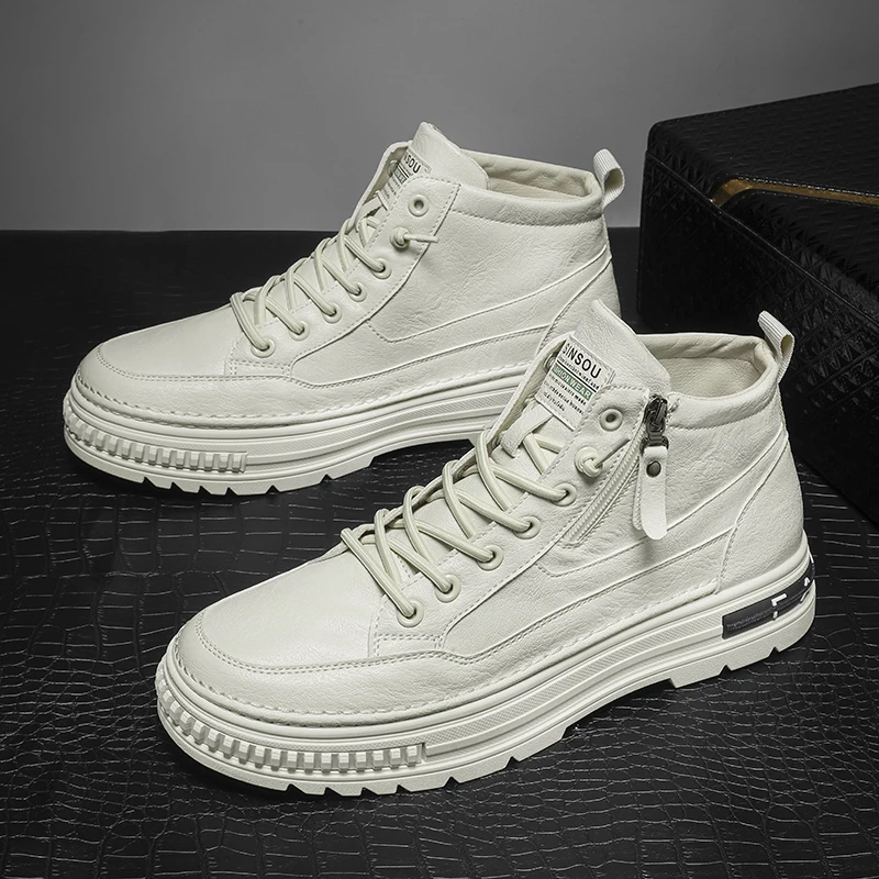 メンズカジュアルスポーツシューズ,小さな白い靴,ハイトップスニーカー,新しいトレンド,秋冬,2023