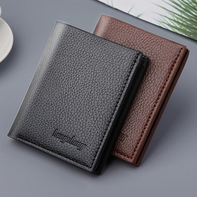 Men's Wallet PU Short Lychee Patterned Multifunctional Thin Good-looking Durable Convenient Large Capacity Male's Wallet