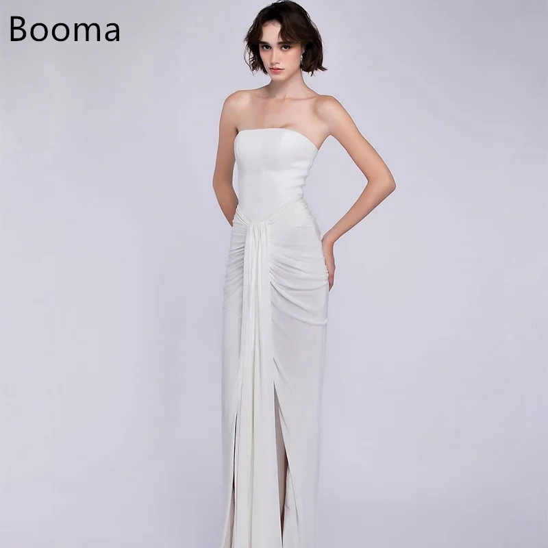 

Booma Mermaid Strapless Pleat Simple Split Wedding Dresses Sleeveless Long Elegant Brides Gown Custom Made 2025
