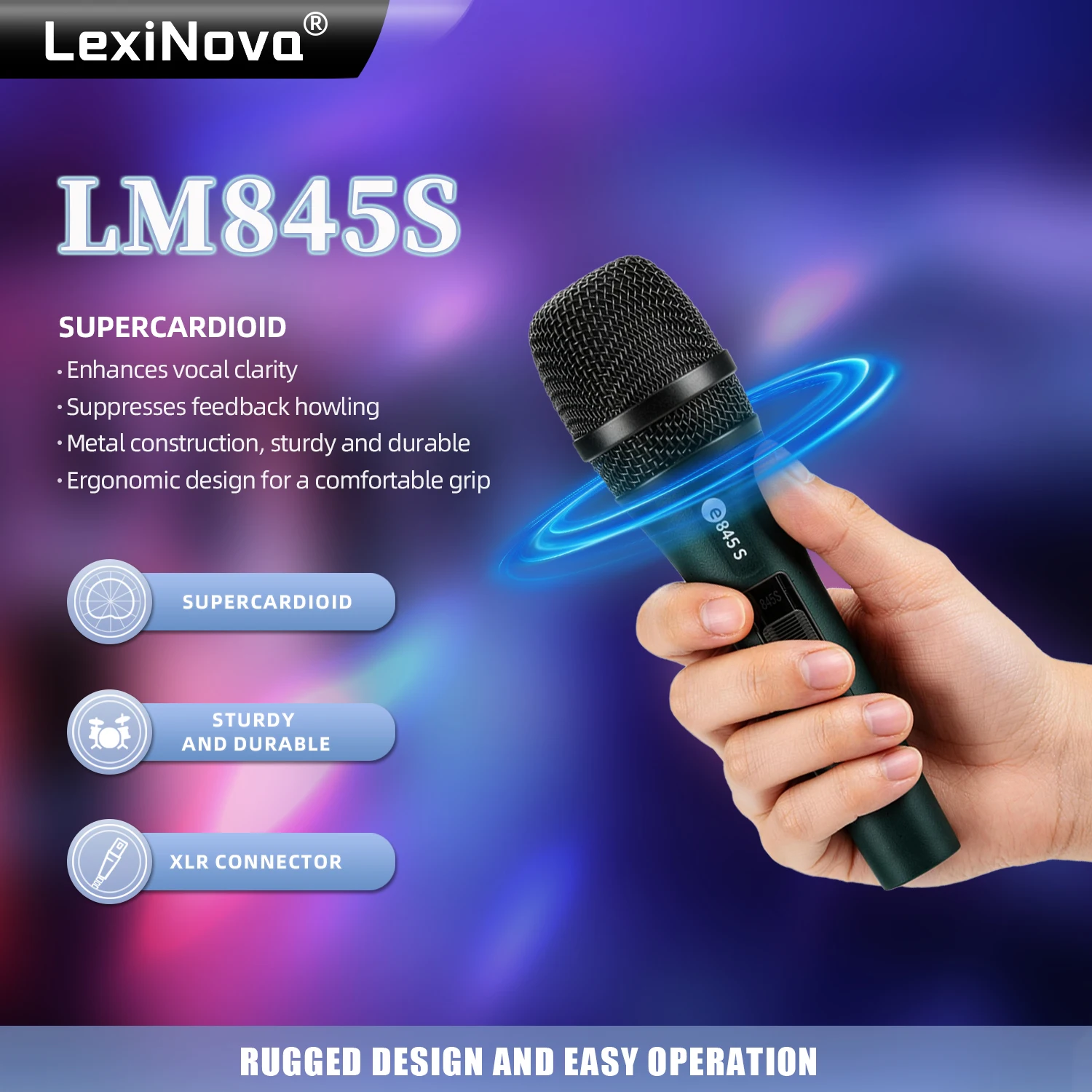 

LM845S Super Cardioid Dynamic Handheld Vocal Mic Professional Stage Performance Microphone with Accessories Live singing record