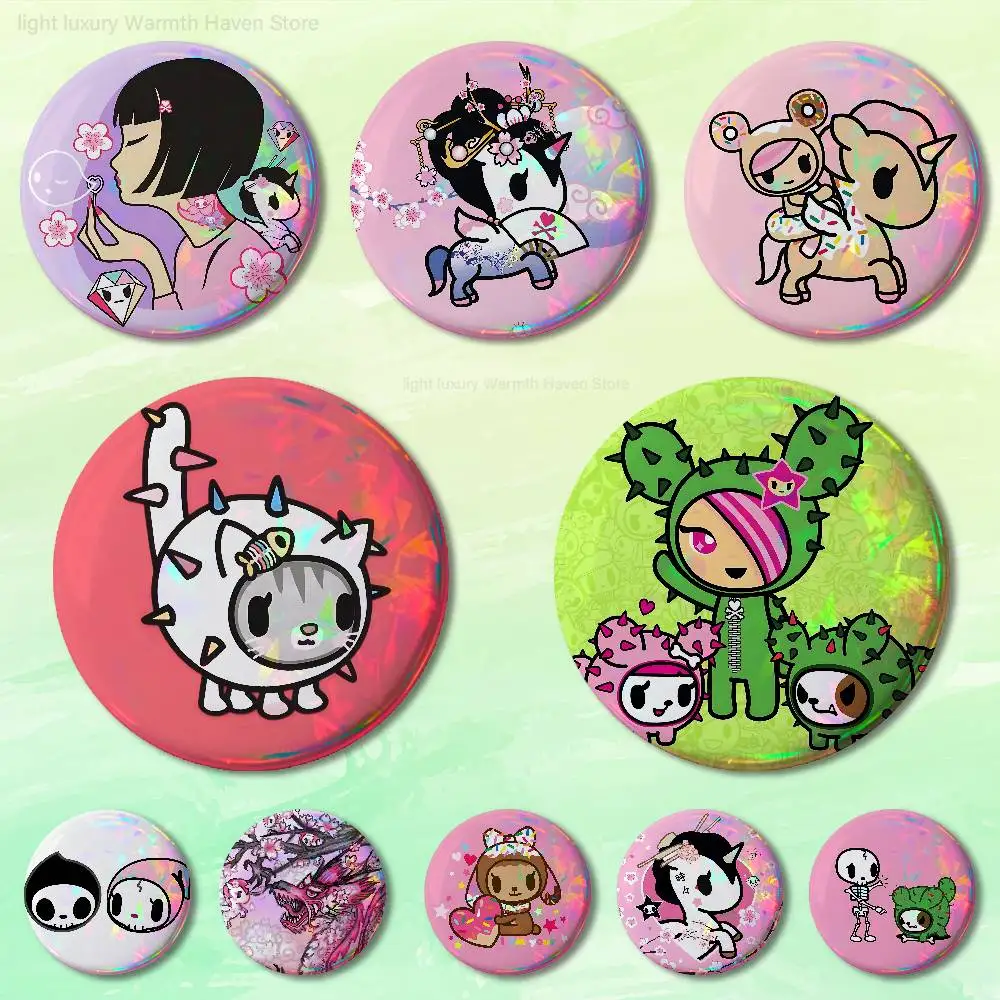 

T-TokidokiS-S Girl 58mm 44mm HD Print Brooch Badges Pretty Derby Round Display Brooches Lapel Pins