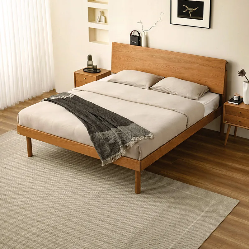 

Ltalian Style Minimalist Bed Solid Wood Apartment Fashionable Simple Bed Confortable Light Luxury Cama De Casal Home Furniture