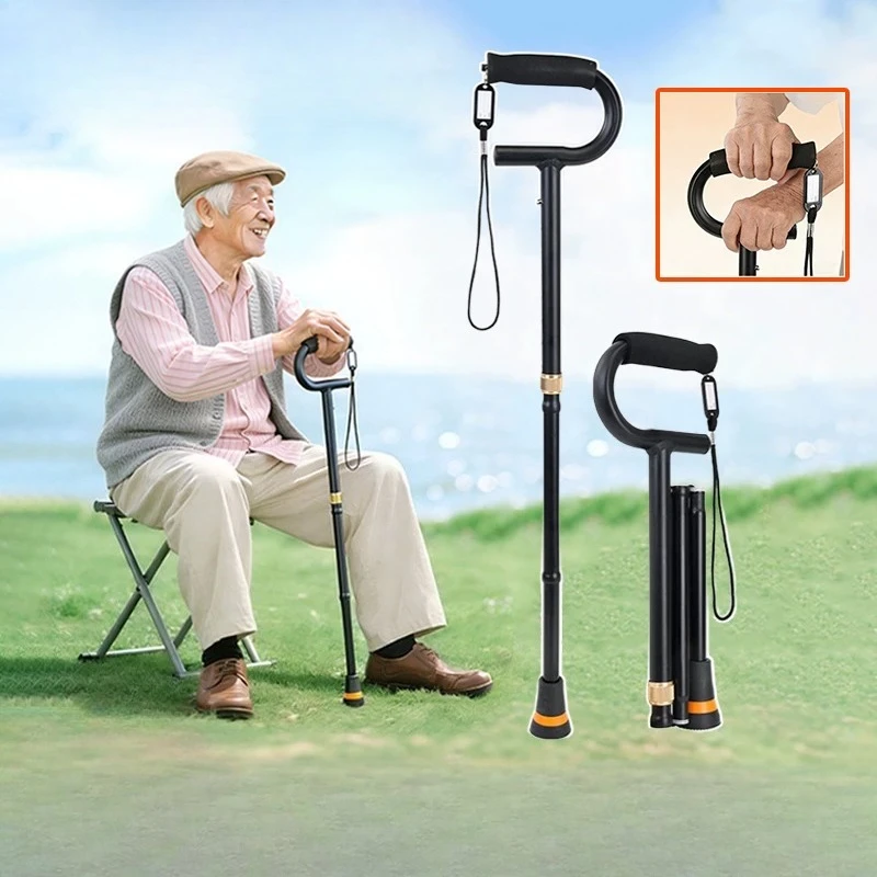 C-shaped Handle Folding Crutches Adjustable Lightweight Non-slip Walking Sticks Medical Crutch Aluminum Rehabilitation Walkers