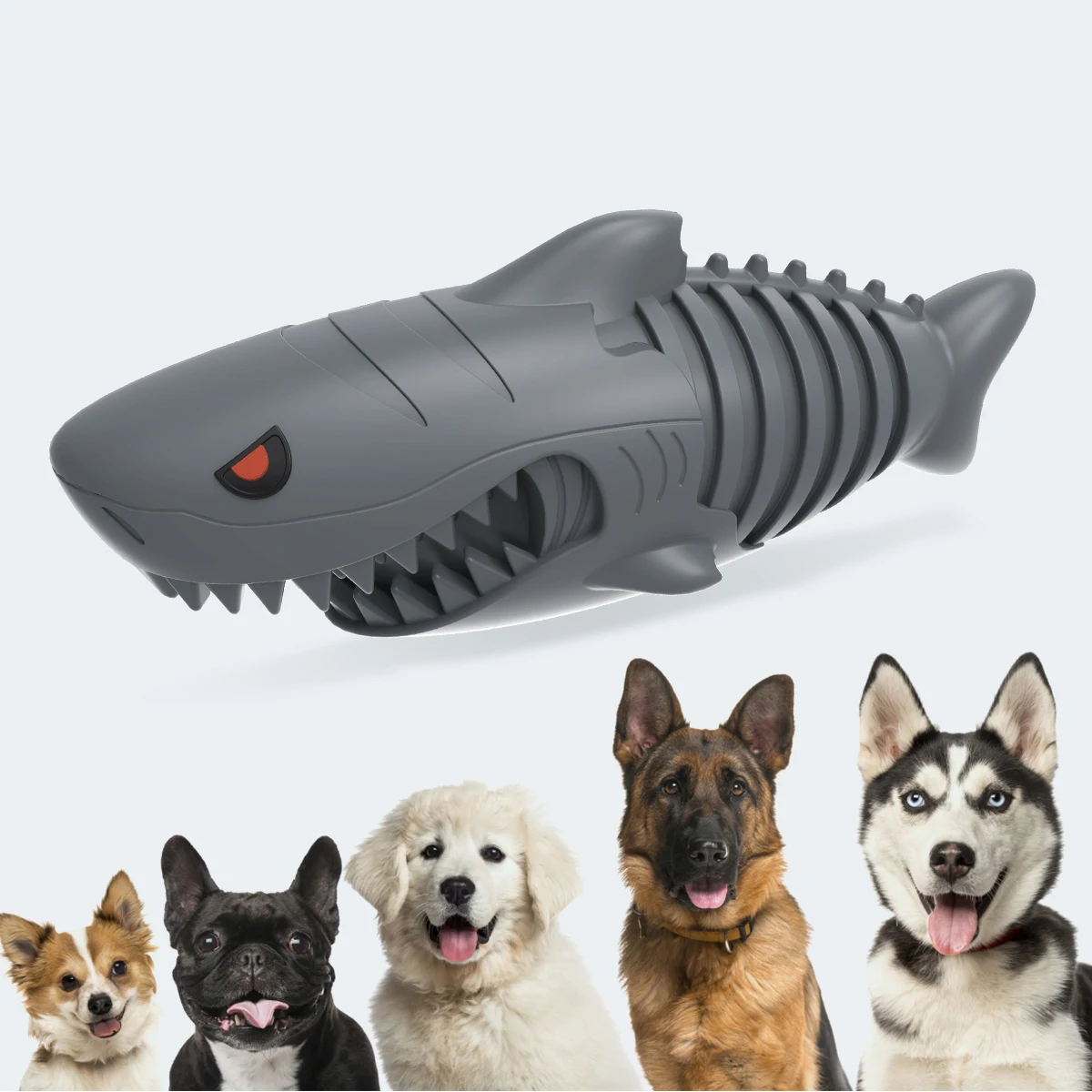 

Dog Toys Indestructible Natural Rubber Squeaky Fun Shark Shape Chew Teeth Cleaning Pet Dog Toy Pet Products