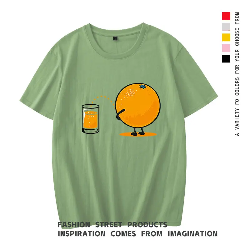 Orange Juice Parody Pure Cotton Printed T-shirt Men's And Women's Casual Fashion Trend Personalized Tee