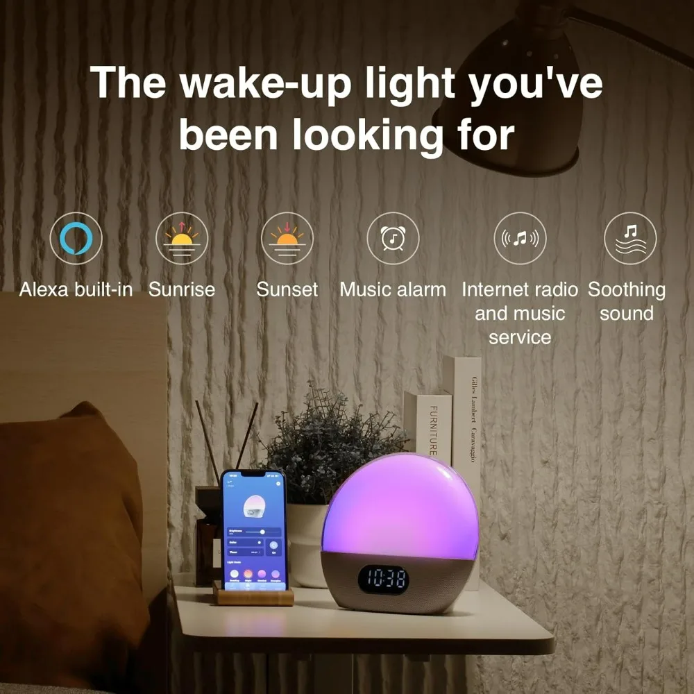 Wake-Up Light, Alexa Ingebouwde, Onbeperkte Geluidskeuzes, Alles-In-Één Zonsopgangwekker, Geluidsmachine, Slaaproutines En Meer