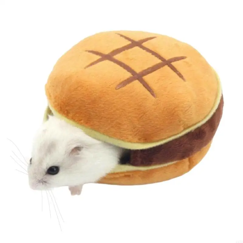 

24TD Small Animal Hideout Burger Design Warm Bed House Plush Toy for Hamster