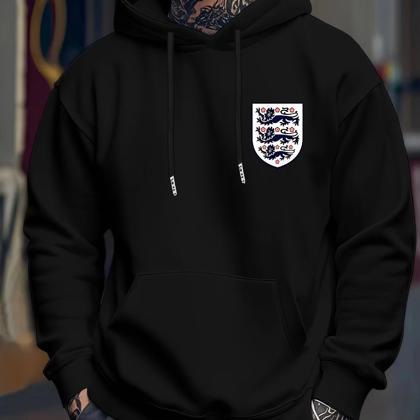 سويت شيرت كاجوال بقلنسوة للرجال مع طباعة علم إنجلترا - بلوفر شتوي، هوديي مناسب للارتداء الكاجوال، سترة بقلنسوة #4
