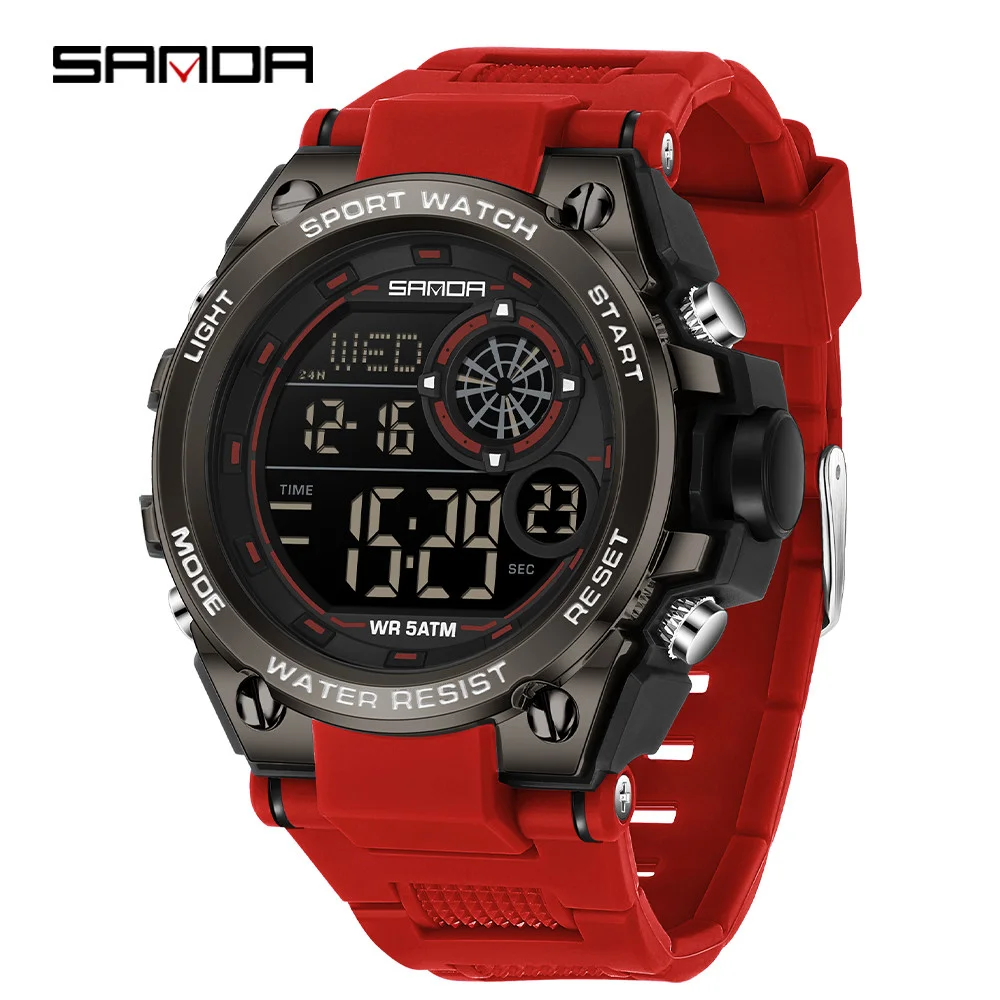 

SANDA SD6255 Модные электронные спортивные многофункциональные водонепроницаемые часы со светящимся хронографом для мужчин