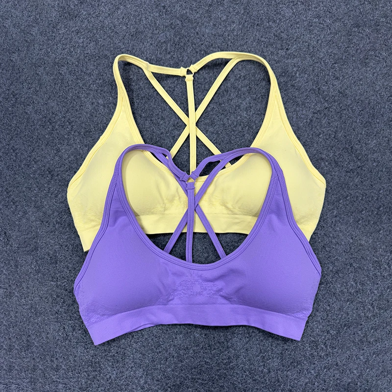 GYM DF Women's Sports Bra With Logo Cross Straps Beautiful Back Yoga Running Sports Solid Color Tight Fitness Underwear Vest