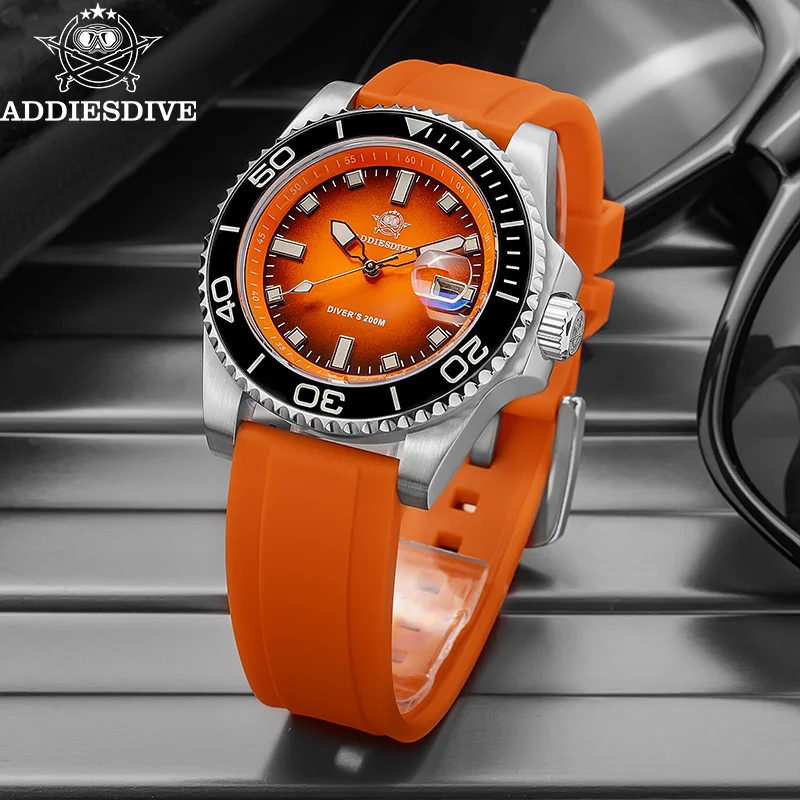 ADDIESDIVE Watch For Men Fashion Gradient 41mm Rotatable Bezel Quartz Watches Waterproof 20Bar BGW9 Luminous AD2089 Diver Watch