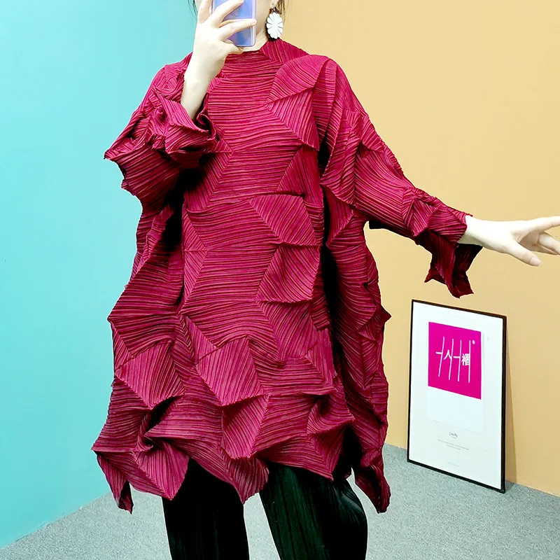 

Many Color Casual Pleated T-shirt Women Irregular Design Loose Solid Color Pullover Tops Versatile 2026 New AL8161