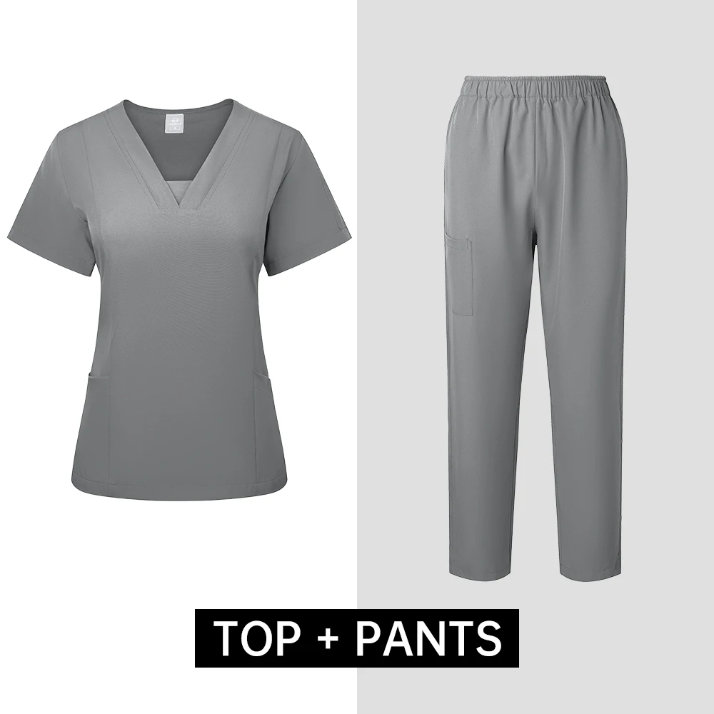 Blue Hospital Uniform Soft Elastic Fabric Clinic Workwear Operating RoomTop Pants Surgical Clothes Medical Scrub Set Jogger Suit