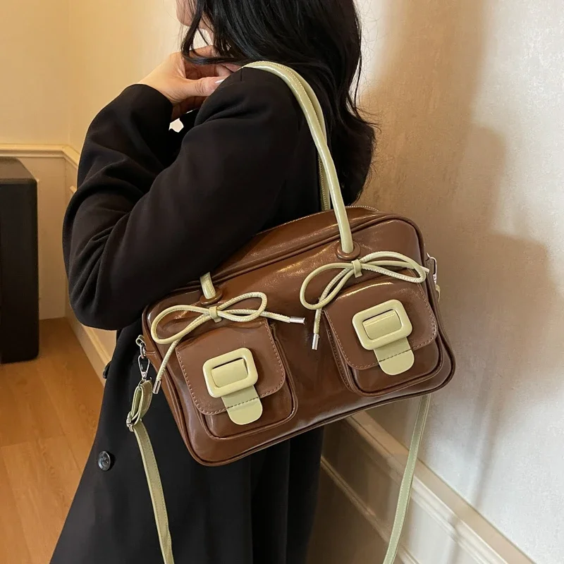 

Повседневные сумки на плечо с застежкой-молнией из искусственной кожи, большие вместительные сумки на плечо, милые индивидуальные стильные сумки-тоут для женщин