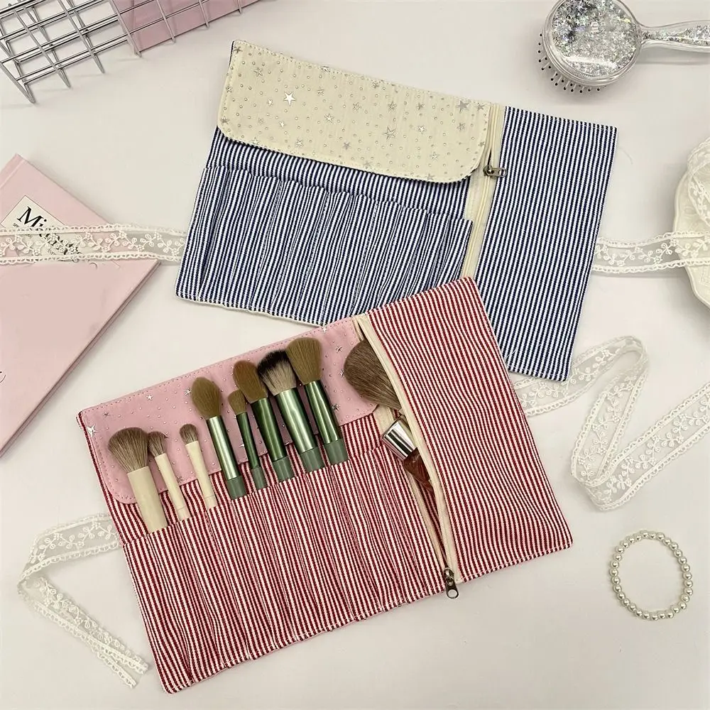 Sequins Star Makeup Brush Bag Lace Large Capacity Cosmetic Storage Bag Eyebrow Pencil Box Pink Makeup Brush Organizer