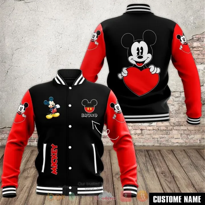 

Disney Mickey Minnie Baseball Jacket Men's Women Hip Hop Harajuku Jacket custom name Streetwear Boys Girls Loose Coats