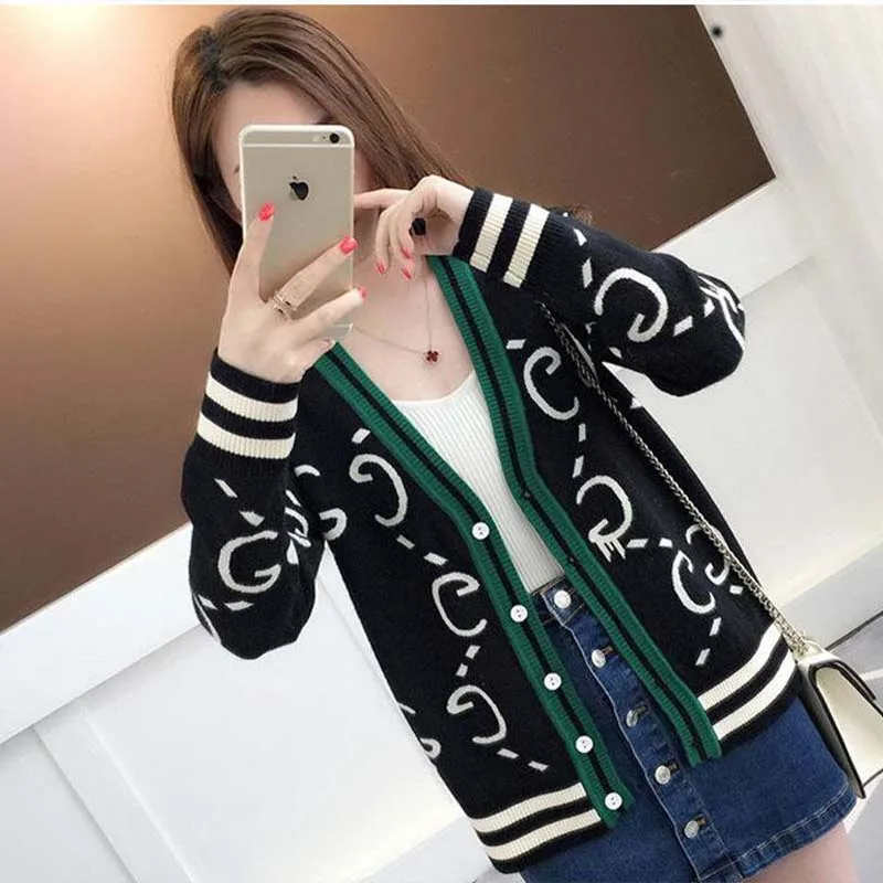 Autumn Winter Y2k Letter Jacquard Loose Warm Knitted Cardigan Women Clothing Fashion Vintage Casual Thick Sweaters