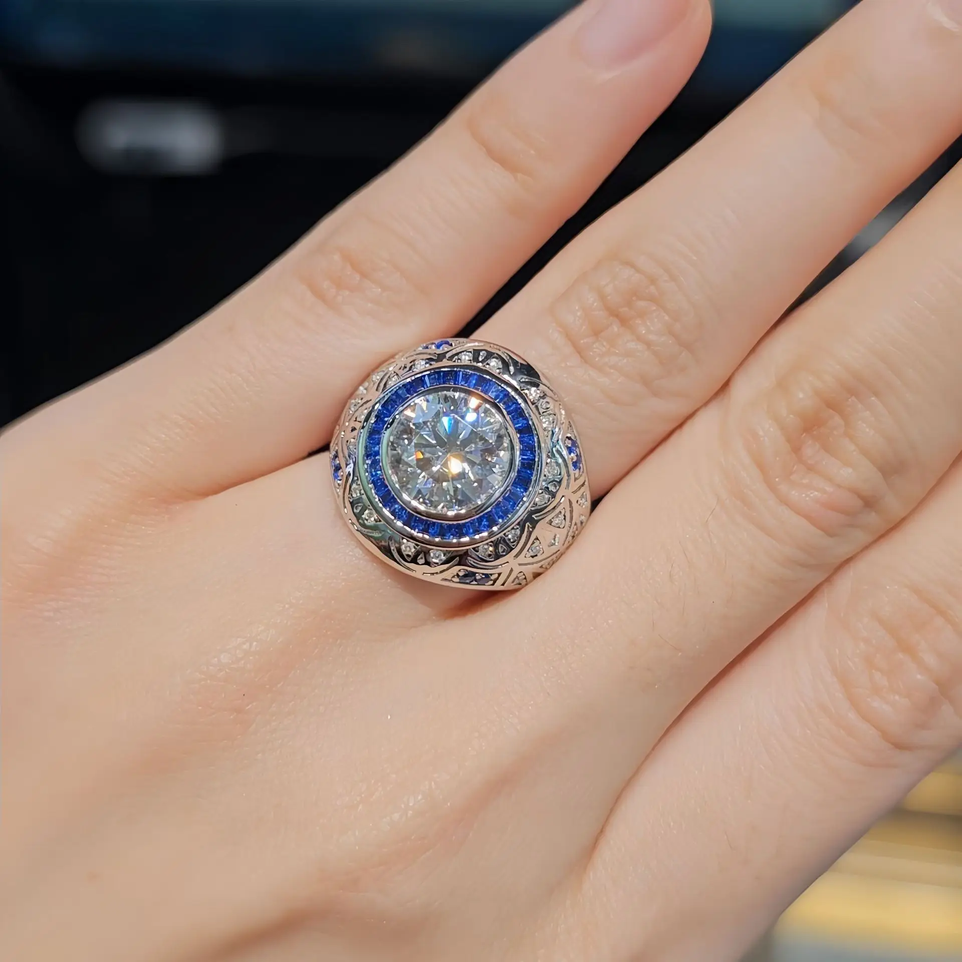 3-Carat 925 Sterling Silver Inlaid with D-Color Moissanite Ring for Men, High-End Wedding Ring, Light Luxury European and American vintage Style Accessories