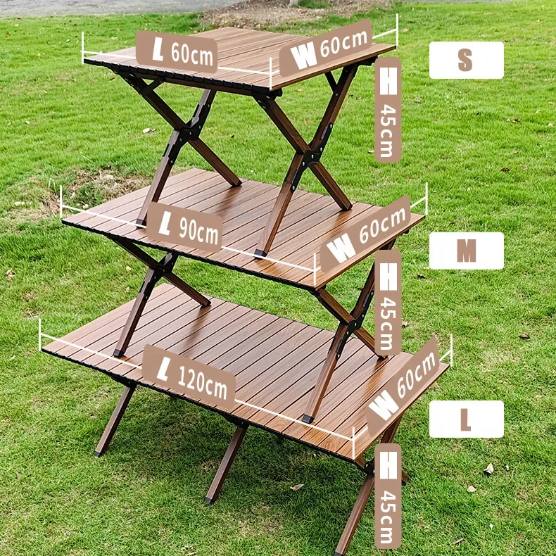 Wooden Picnic Foldable Table Outdoor Low Egg Roll Table Folding Camping Table Adjustable Beech Wood Dinning Desk For Travel BBQ