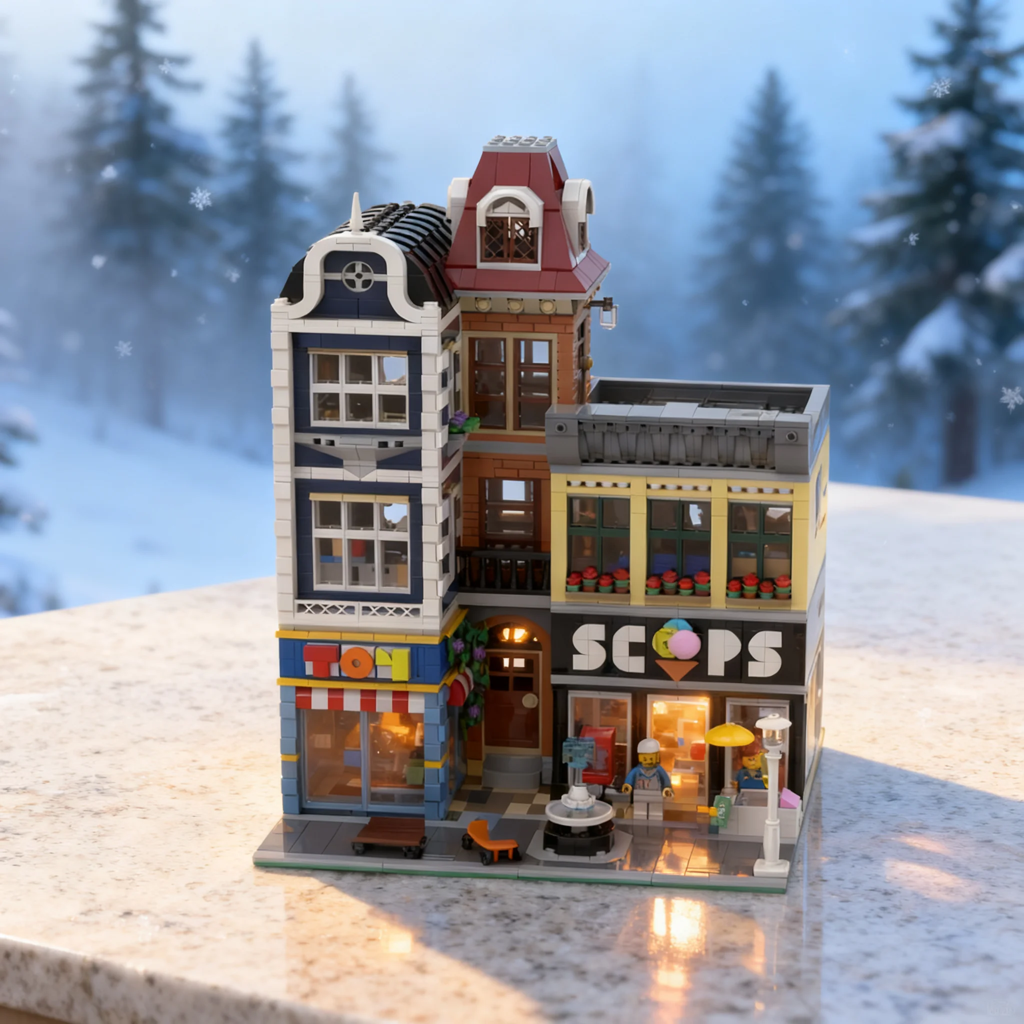 2698pcs MOC Modular Streetscape Ice Cream Parlour Model Building Blocks Architecture Toys Christmas Gift Kids DIY Idea Creative