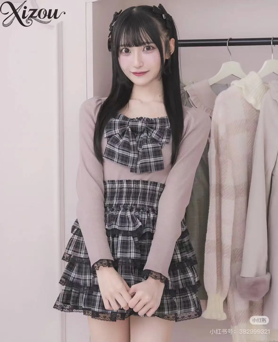 

Plaid Bowknot Stand Collar Women's Long Sleeve Tops Japanese Style Spring Autumn Women's Clothing Fashion Casual T-shirts