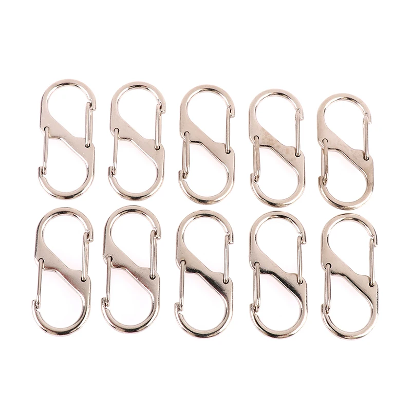 10pcs Stainless Steel S Type Carabiner With Lock Mini Keychain Hook Anti-Theft Outdoor Camping Backpack Buckle Key-Lock Tool