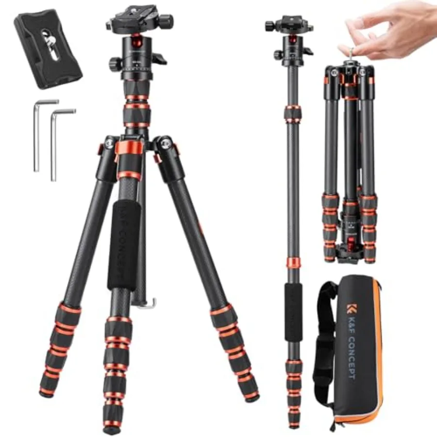 

60 inch Carbon Fiber Camera Tripod Super Lightweight Compact Travel Tripod with 360 Degree Ball Head Quick Release Plate Detach