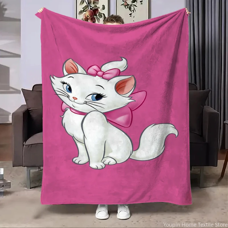 Disney Marie Cute Cat Flannel Kids Adult Blanket Cartoon Warm Plush for Home Bedroom Bed Sofa Picnic Office Cover Blanket MINISO