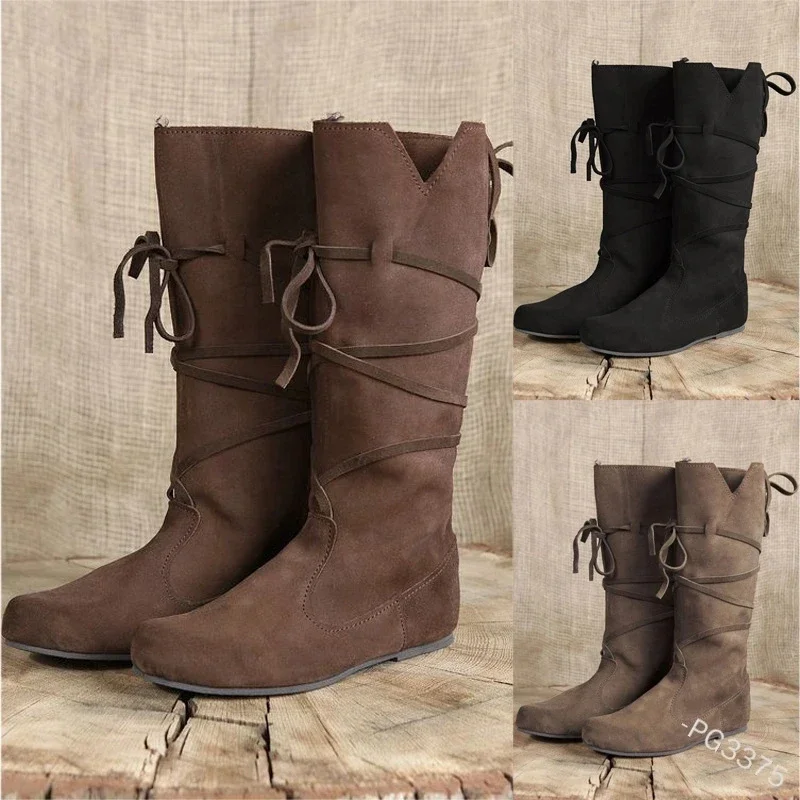 Botas de caballero Retro vikingo Medieval para hombre, zapatos de cuero PU, guerrero, príncipe pirata, cazador, Cosplay, fiesta de lujo, Anime