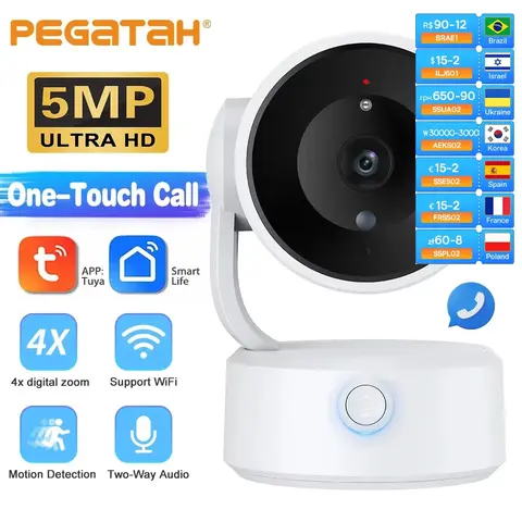 Tuya 원터치 통화가 가능한 실내 베이비 모니터 – WiFi PTZ 카메라, 자동 추적, 컬러 야간 시야, IP CCTV 감시 카메라, 5MP 해상도